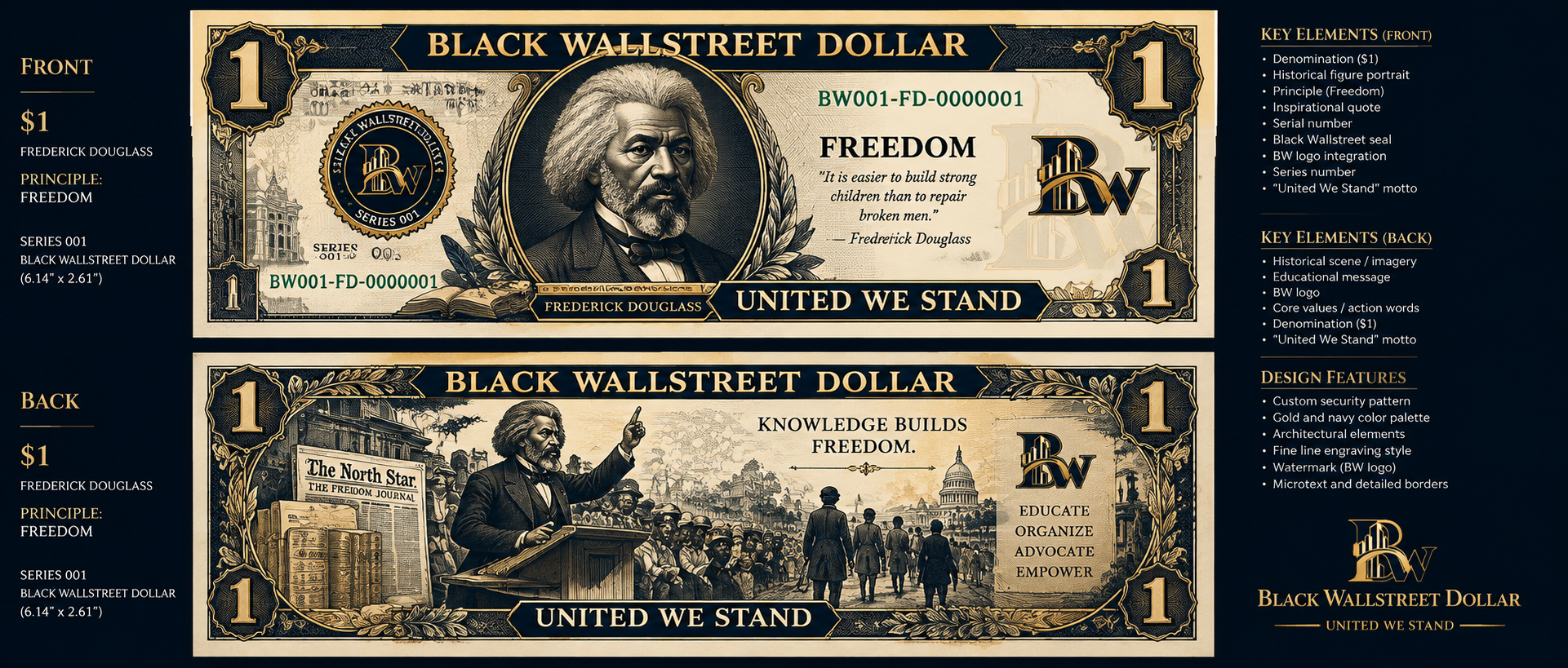 Detailed BW Dollar front and reverse concepts